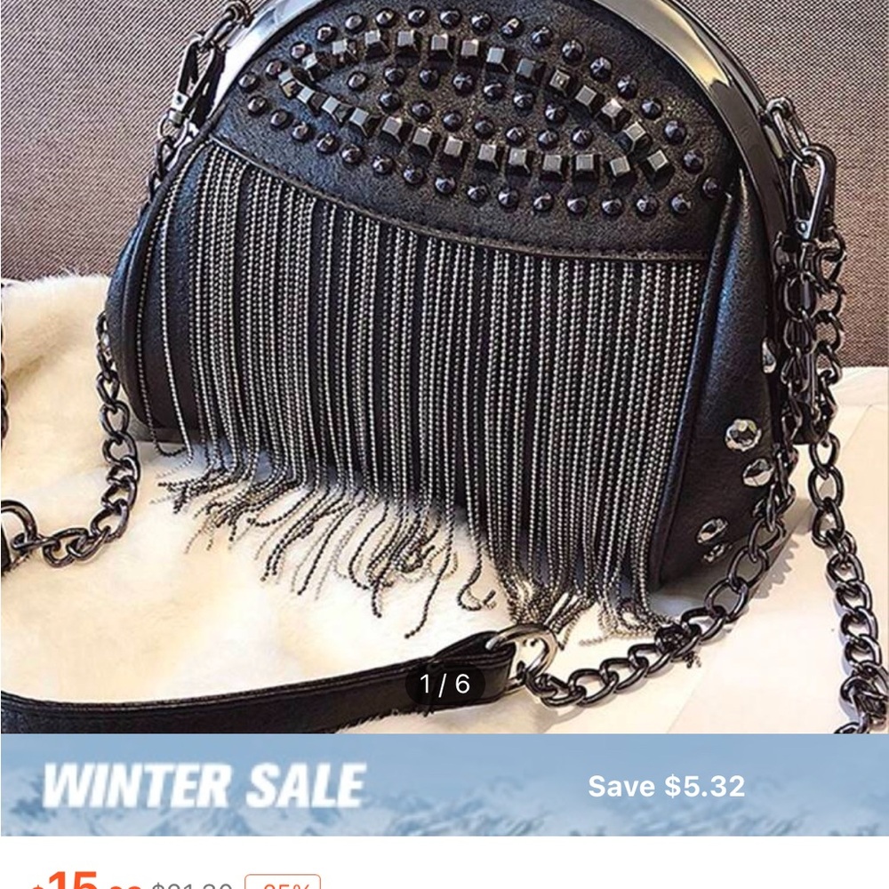 Black Studded Fringe Shoulder Bag